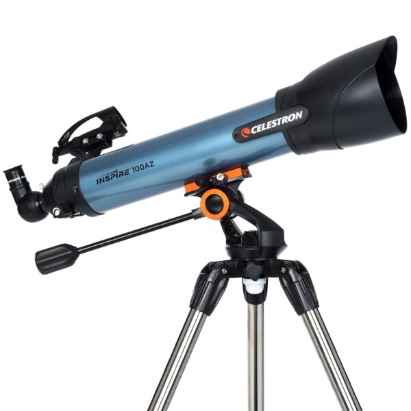 Celestron Inspire 100AZ Telescopio refractor con adaptador integrado para teléfono inteligente, azul
