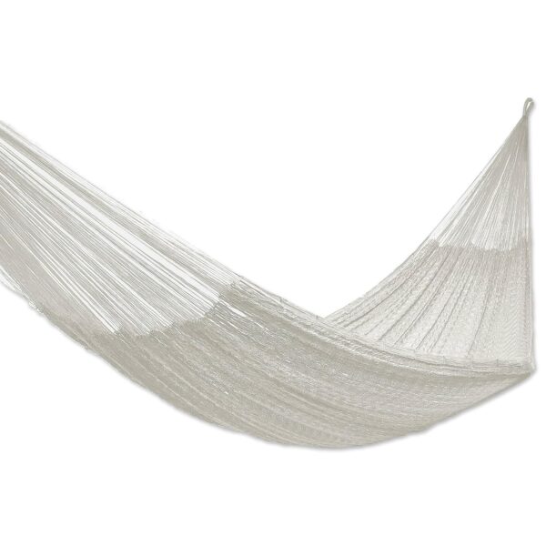 Hamaca Maya NOVICA HAM0026 de algodón y nailon color blanco hueso comodidad natural individual 78 x 48 pulgadas
