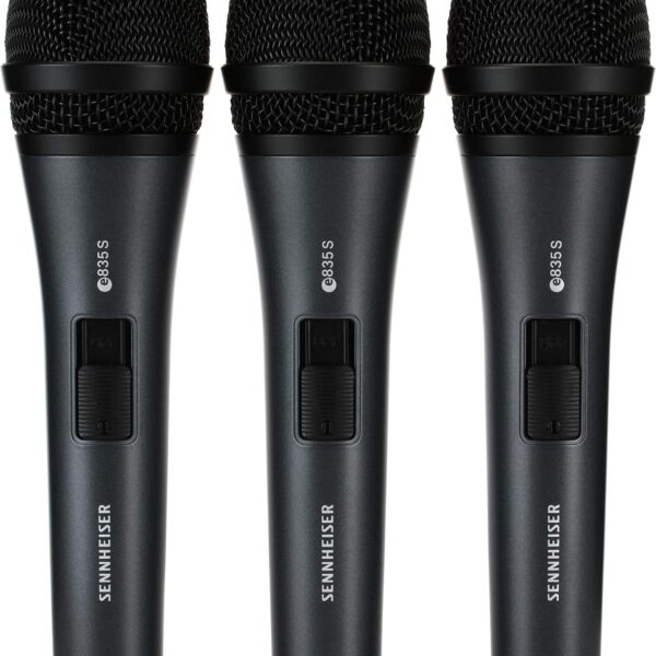 Sennheiser E 835-S - Micrófono vocal en vivo con interruptor de encendido y apagado, paquete de 3, color negro