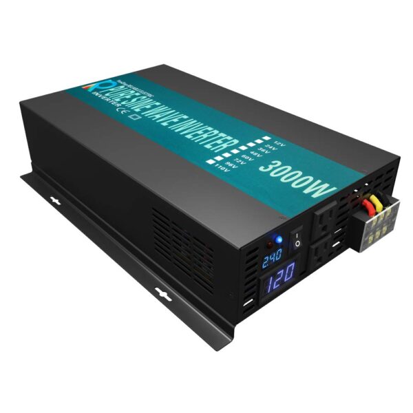 Inversor de Energía Solar WZRELB RBP300024B2 3000W 24V CC a 120V CA Onda Sinusoidal Pura Pantalla LED Doble Toma de Corr