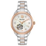 Reloj Bulova 98P170 Clásico para Dama Automático Acero Inoxidable Bicolor Esfera Blanca de Nácar con Diamantes y Cristal