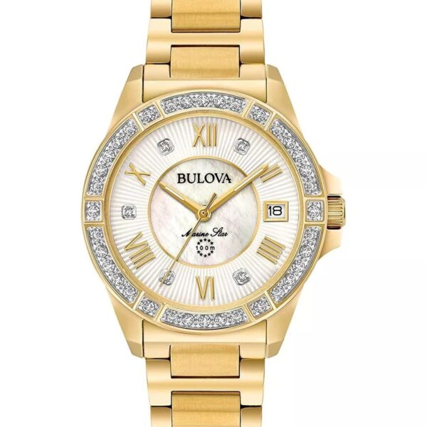 Reloj Bulova Marine Star 98R235 para Mujer con Diamantes Cristal de Zafiro Resistente al Agua 100M Esfera de Madreperla
