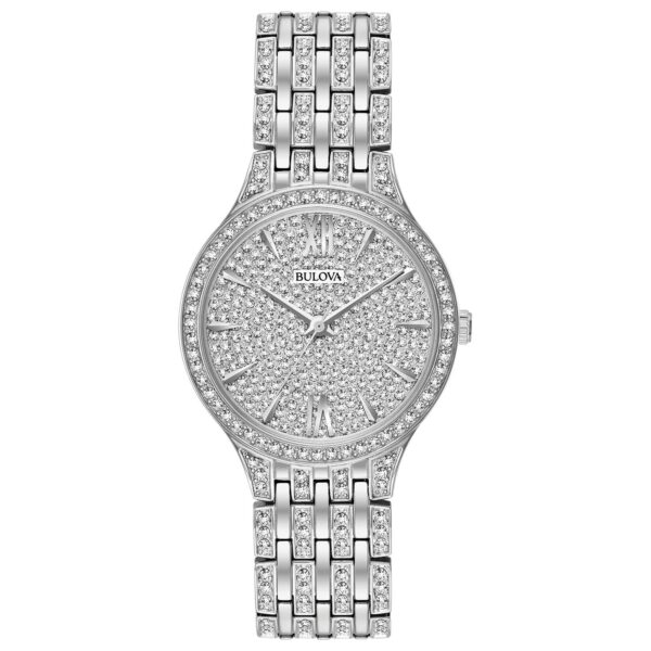 Reloj Bulova Crystal 96L243 3 Manecillas Acero Inoxidable Plateado con Cristales Pavé Diámetro 32 milímetros