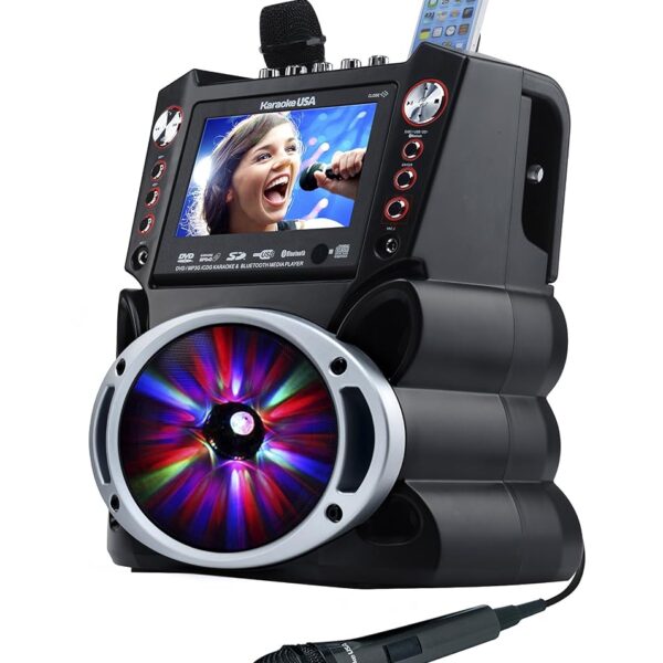 Sistema de Karaoke Karaoke USA GF845 Monitor a Color de 7 Pulgadas Luces LED Bluetooth Negro