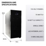 Koolatron - Bodega termoeléctrica de 12 botellas, mini enfriador de vino para el hogar con controles de temperatura, ref