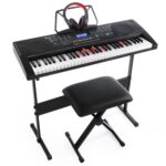 Joy Teclado de música de iluminación de 61 teclas con función de reproductor de música USB, incluye auriculares, soporte