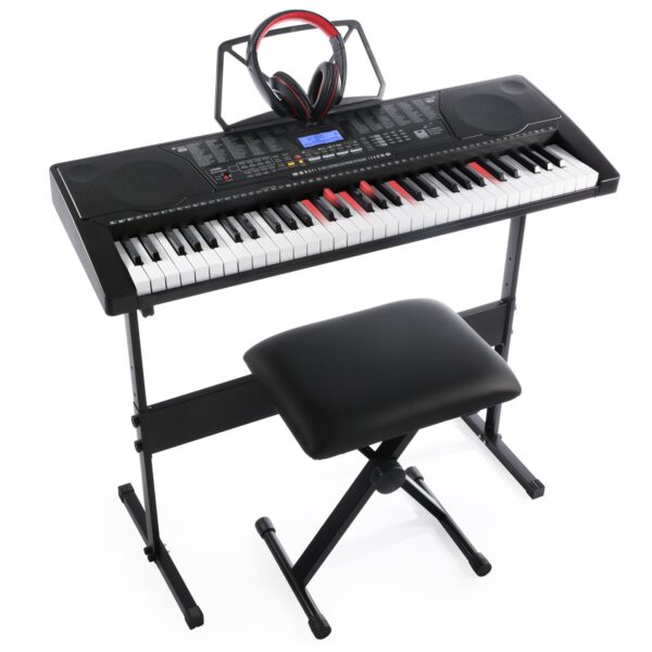 Joy Teclado de música de iluminación de 61 teclas con función de reproductor de música USB, incluye auriculares, soporte