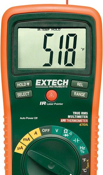 Extech EX470A Multímetro profesional True RMS de 12 funciones con termómetro infrarrojo - Voltaje CA/CC, corriente, resi