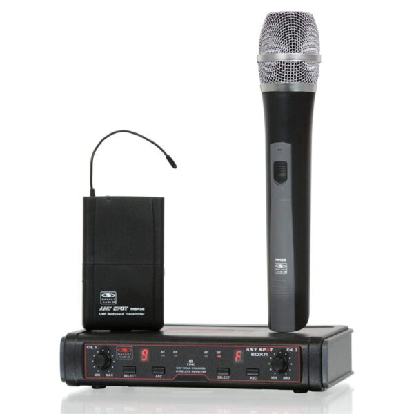 Galaxy Audio El sistema de micrófono inalámbrico de doble canal EDXR/HH38N incluye el receptor EDXR y 2 transmisores de