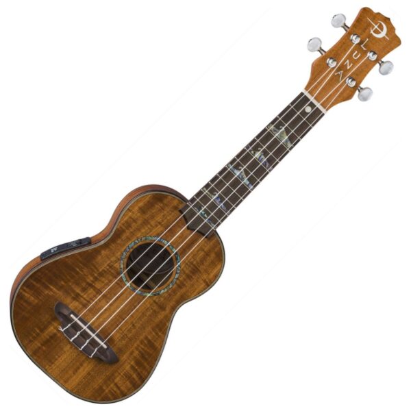 Luna High Tide Koa Ukelele soprano acústico/eléctrico con preamplificador y bolsa de concierto, satinado natural