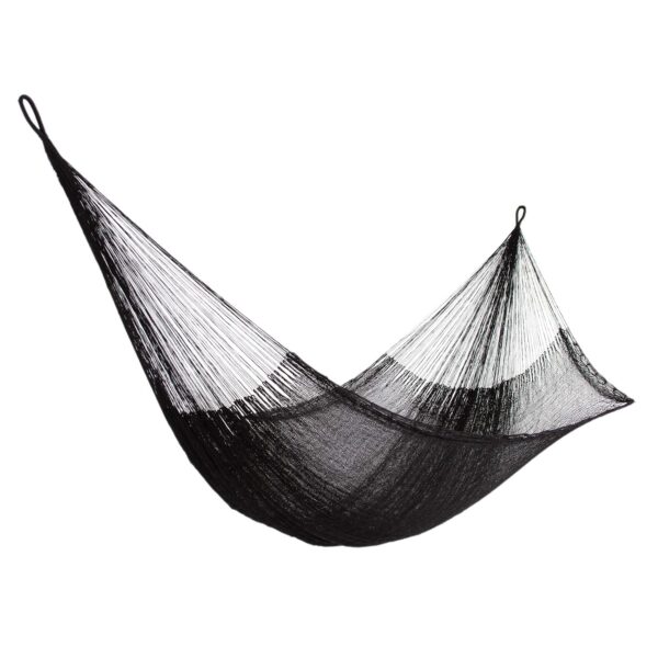 Hamaca Novica 278206 de Nailon Negro Tejida a Mano con Cuerda Maya para 2 Personas 81x79 Pulgadas con Ganchos en S de Ac