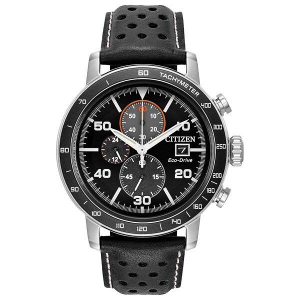 Reloj Citizen Eco-Drive Weekender Brycen CA0649-14E Cronógrafo Acero Inoxidable Correa de Cuero Negro 44 Milímetros