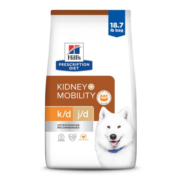 Alimento Seco para Perros Hill's Prescription Diet k/d j/d Cuidado Renal y Articular Sabor Pollo Bolsa 18.7 Libras