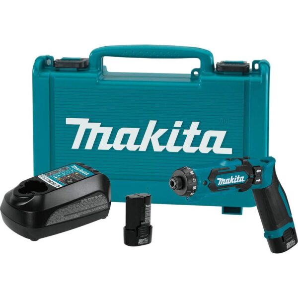 Makita DF012DSE Kit de Taladro-Destornillador Hexagonal Inalámbrico de Iones de Litio de 7.2V de 1/4" con Embrague de Pa
