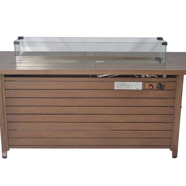 Mesa de Fuego Legacy Heating CDFP-S-Cbwood Rectangular de Acero Extruido 59 x 21 Pulgadas con Vidrio de Viento Cubierta