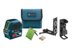 Bosch GLL 100 GX Láser de línea cruzada autonivelante de haz verde de 100 pies, incluye 3 pilas AA, dispositivo de posic