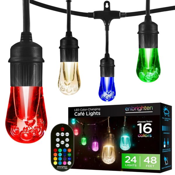 Cadena de Luces LED Enbrighten Vintage 37790 48 Pies Negro Blanco Cálido con Cambio de Color y Control Remoto