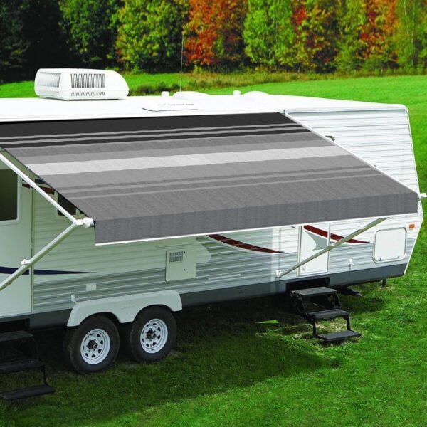 Tela de Repuesto para Toldo de Patio Carefree JU178D00 16 pies 2 pulgadas x 8 pies Rayas de Duna Negra Gris Vinilo