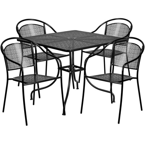 Juego de Mesa y Sillas de Patio Flash Furniture Oia CO-35SQ-03CHR4-BK-GG 5 Piezas Acero Negro Mesa Cuadrada 4 Sillas Red