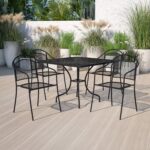 Juego de Mesa y Sillas de Patio Flash Furniture Oia CO-35SQ-03CHR4-BK-GG 5 Piezas Acero Negro Mesa Cuadrada 4 Sillas Red