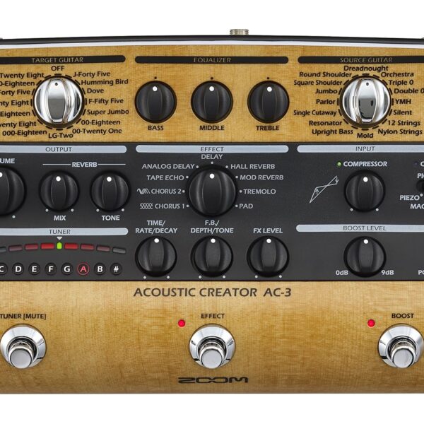 Zoom AC-3 Creador acústico, DI acústico con restauración de tonos, modelado acústico, 9 efectos, compresión, sintonizado