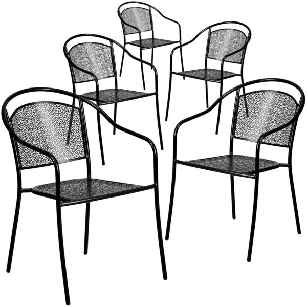 Paquete de 5 Sillas de Acero Flash Furniture Oia Respaldo Redondo Negro para Interiores y Exteriores