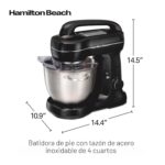 Hamilton Beach Batidora eléctrica de pie, 4 cuartos, gancho para masa, accesorios de batidor plano, protector contra sal