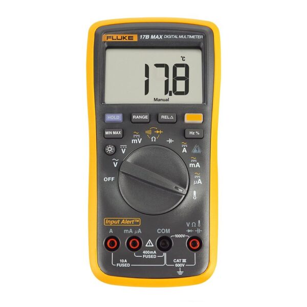 Fluke 17B+ Multímetro Digital, para Aplicaciones Eléctricas, Mide Voltaje AC/DC 1000V, Mediciones de Corriente hasta 10A