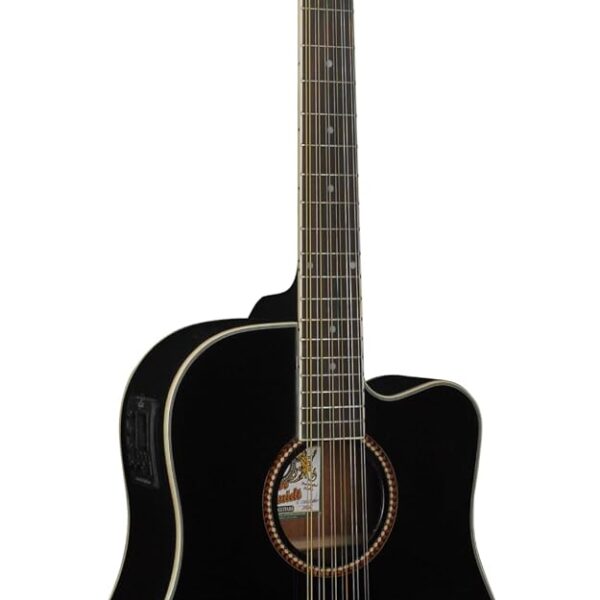 Oscar Schmidt OD312CEB-A Guitarra electroacústica Dreadnought (12 cuerdas) con corte. Negra