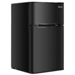 COSTWAY Mini refrigerador con congelador, 3.2 pies cúbicos, mini congelador enfriador refrigerador de 2 puertas con puer