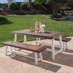 Juego de Comedor Great Deal Furniture GDFStudio Cassie Modelo 303905 3 Piezas Madera de Acacia con Bancos Marco de Metal