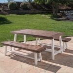 Juego de Comedor Great Deal Furniture GDFStudio Cassie Modelo 303905 3 Piezas Madera de Acacia con Bancos Marco de Metal