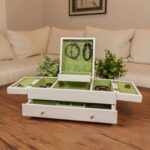 Joyero Mele & Co Everly Madera Triple Tapa Blanco Verde 14x8x5.5 pulgadas