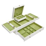 Joyero Mele & Co Everly Madera Triple Tapa Blanco Verde 14x8x5.5 pulgadas