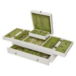 Joyero Mele & Co Everly Madera Triple Tapa Blanco Verde 14x8x5.5 pulgadas