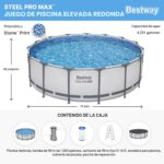 Piscina Bestway Steel Pro MAX 56915E 15 x 48 pulgadas Redonda Gris con Bomba de Filtro Escalera y Cubierta
