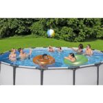 Piscina Bestway Steel Pro MAX 56915E 15 x 48 pulgadas Redonda Gris con Bomba de Filtro Escalera y Cubierta