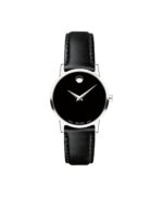 Reloj Movado Museum Classic Mujer Modelo 0607274 Caja Acero Inoxidable 28mm Esfera Negra Correa de Piel de Becerro