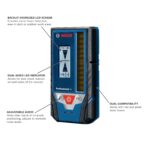 BOSCH LR8 Receptor láser de línea de haz rojo y verde de 165 pies, incluye soporte de montaje, 2 pilas AA y bolsa para c