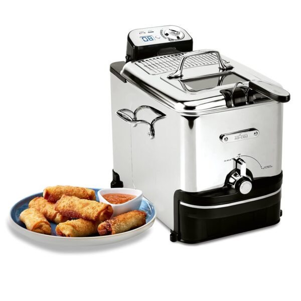 Freidora Eléctrica All-Clad con Cesta y Tapa, Freidora Profunda de Acero Inoxidable para Uso Doméstico, 1700W, Apta para