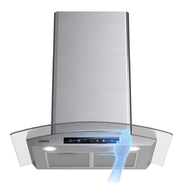 Campana extractora de montaje en pared de 30 pulgadas con control de toque suave en acero inoxidable y vidrio templado,