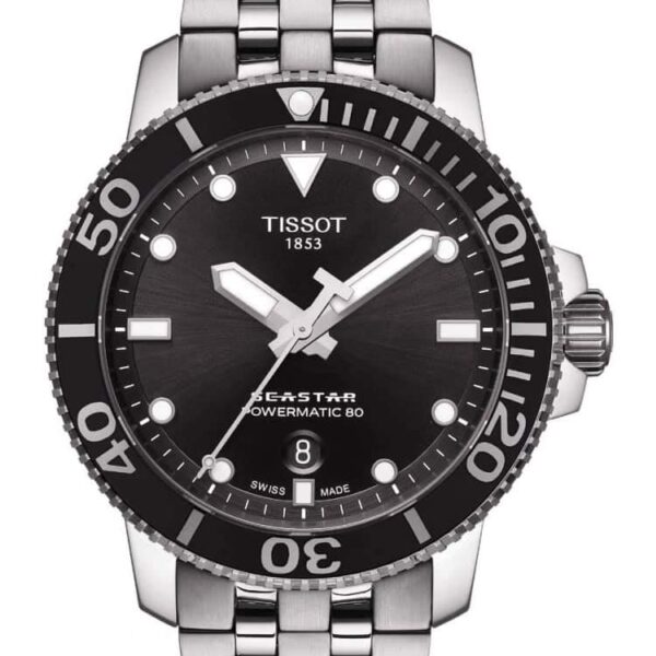 Reloj Tissot Seastar 1000 T1204071105100 para hombre caja de acero inoxidable 316L 42.9 milímetros esfera negra correa g