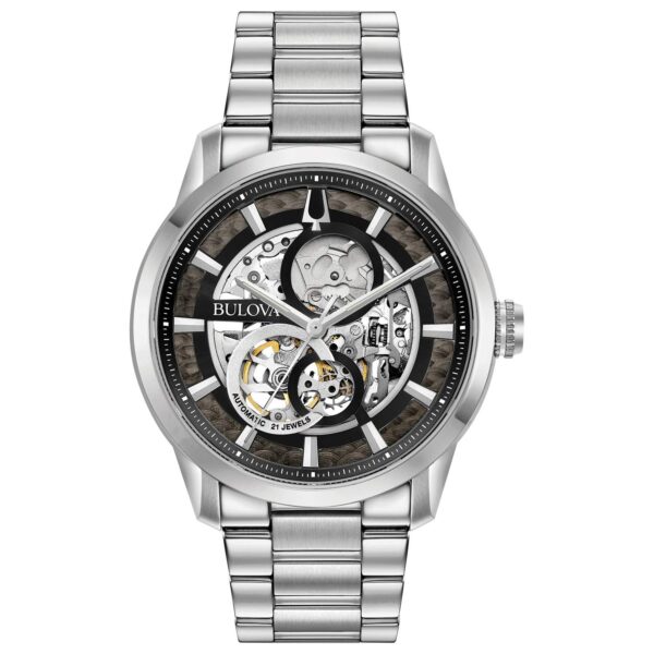 Reloj Bulova Sutton Classic Automático 96A208 Acero Inoxidable Esfera Esqueleto Negra 43 milímetros