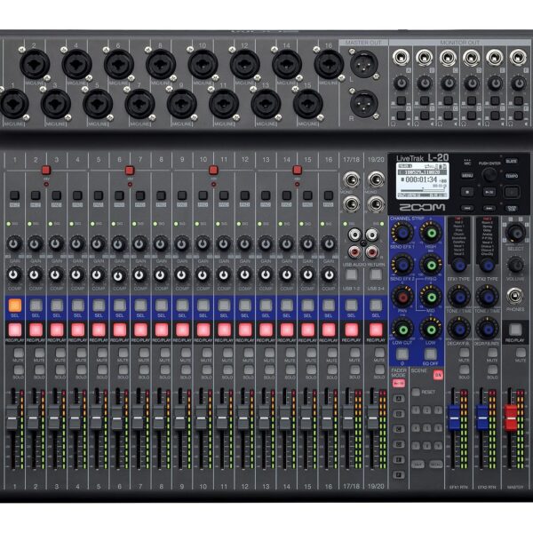 Zoom LiveTrak L-20 Mezclador/Grabadora Multipista para músicos, 20 entradas/22 canales, 6 salidas de auriculares/monitor