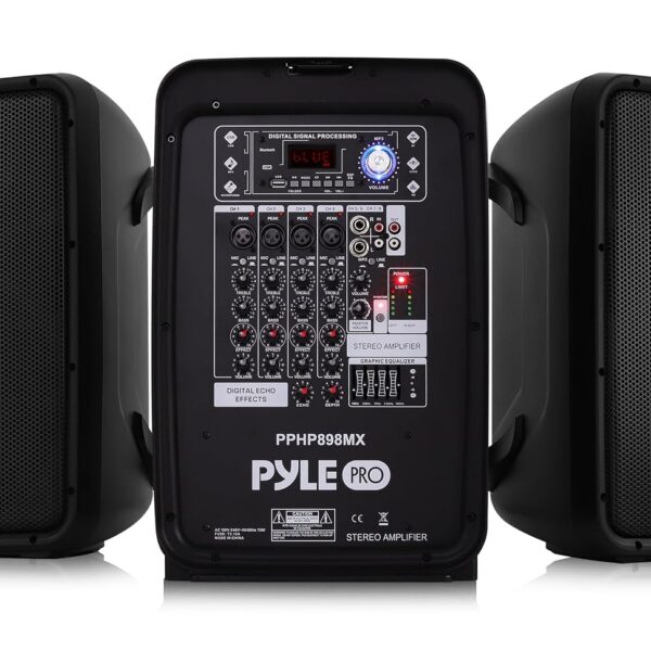 Pyle Sistema de altavoces PA Bluetooth portátil – Kit de amplificador de 8 canales de 600 vatios con subwoofer de 8 pulg