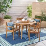 Juego de Comedor Christopher Knight Home Keth Outdoor 5 Piezas Madera de Acacia Acabado Teca