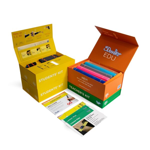 3Doodler EDU Create+ Paquete de aprendizaje, juego completo con 12 bolígrafos de impresión 3D + 1200 hebras de filamento