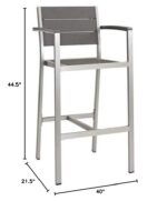 Taburete de Bar Modway Shore EEI-3155-SLV-GRY-SET Aluminio Gris Plateado Juego de 2