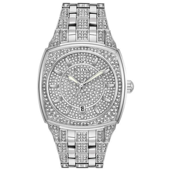 Reloj Bulova Phantom 96B296 para Hombre Caja de Cojín Cristal Mineral Curvado Esfera con Cristales Pavé 40mm Acero Inoxi