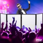 Pyle Cabina de DJ con cubierta plegable - Pantalla frontal de evento portátil, tablero de video, proyector de luz, panta